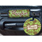 Green & Brown Toile Round Luggage Tag & Handle Wrap - In Context