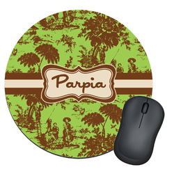 Green & Brown Toile Round Mouse Pad (Personalized)