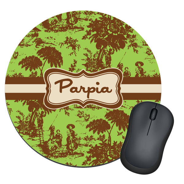 Custom Green & Brown Toile Round Mouse Pad (Personalized)