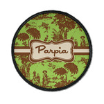 Green & Brown Toile Iron On Round Patch w/ Name or Text
