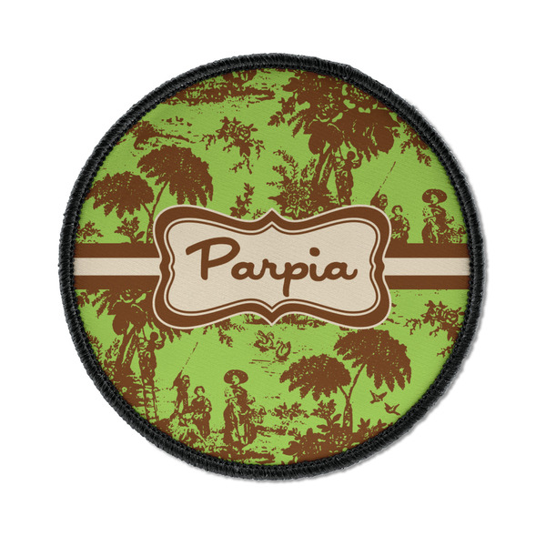 Custom Green & Brown Toile Iron On Round Patch w/ Name or Text