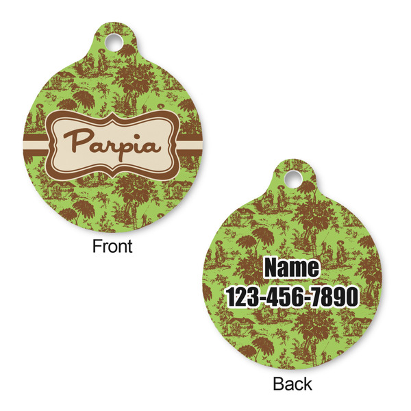 Green & Brown Toile Round Pet ID Tag - Large - Approval