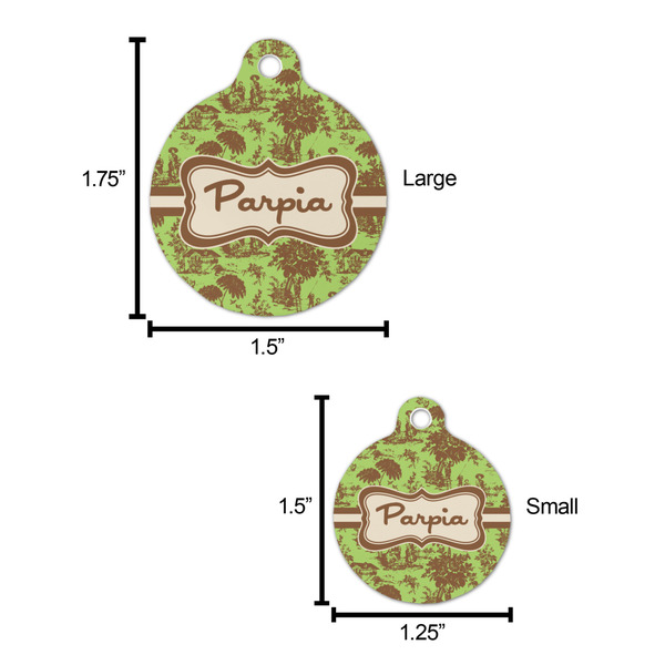 Green & Brown Toile Round Pet ID Tag - Large - Comparison Scale