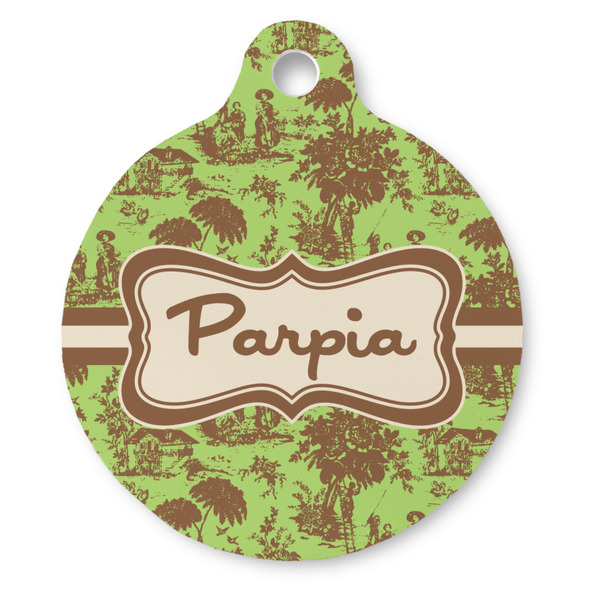 Custom Green & Brown Toile Round Pet ID Tag - Large (Personalized)