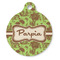Green & Brown Toile Round Pet ID Tag - Large - Front