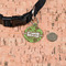 Green & Brown Toile Round Pet ID Tag - Small - In Context
