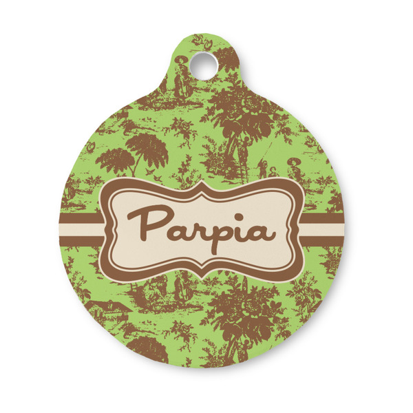 Custom Green & Brown Toile Round Pet ID Tag - Small (Personalized)