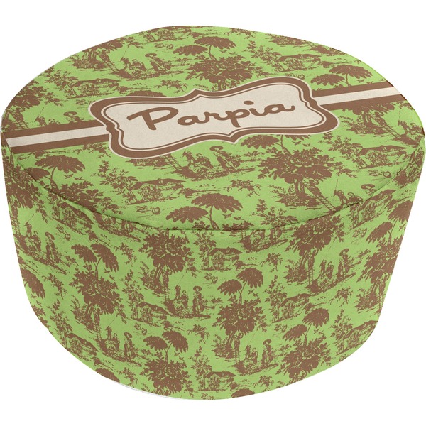 Custom Green & Brown Toile Round Pouf Ottoman (Personalized)