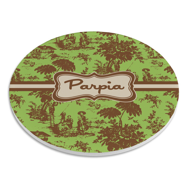 Green & Brown Toile Round Stone Trivet - Angle View