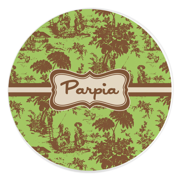 Custom Green & Brown Toile Round Stone Trivet (Personalized)