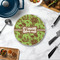 Green & Brown Toile Round Stone Trivet - In Context View