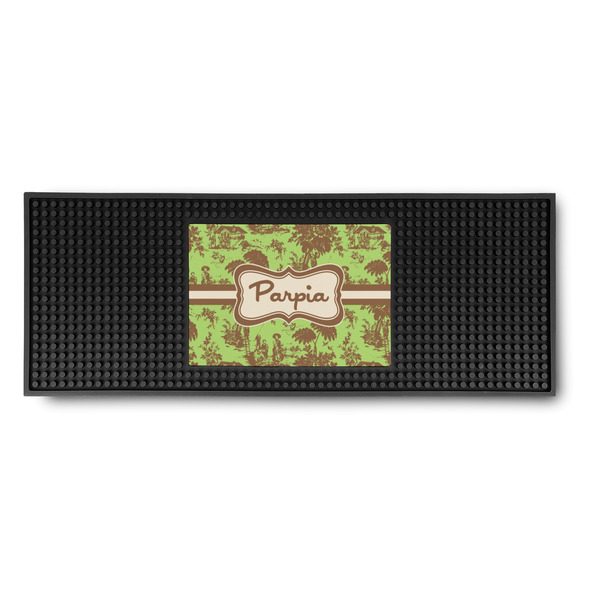 Custom Green & Brown Toile Rubber Bar Mat (Personalized)