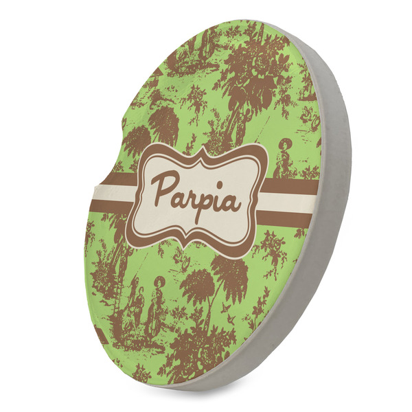 Green & Brown Toile Sandstone Car Coaster - STANDING ANGLE