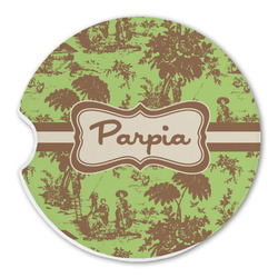 Green & Brown Toile Sandstone Car Coaster - Single (Personalized)