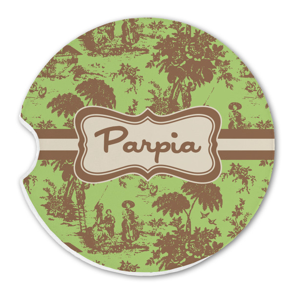 Custom Green & Brown Toile Sandstone Car Coaster - Single (Personalized)