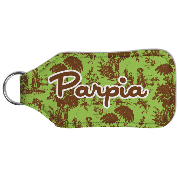 Green & Brown Toile Sanitizer Holder Keychain - Large (Back)