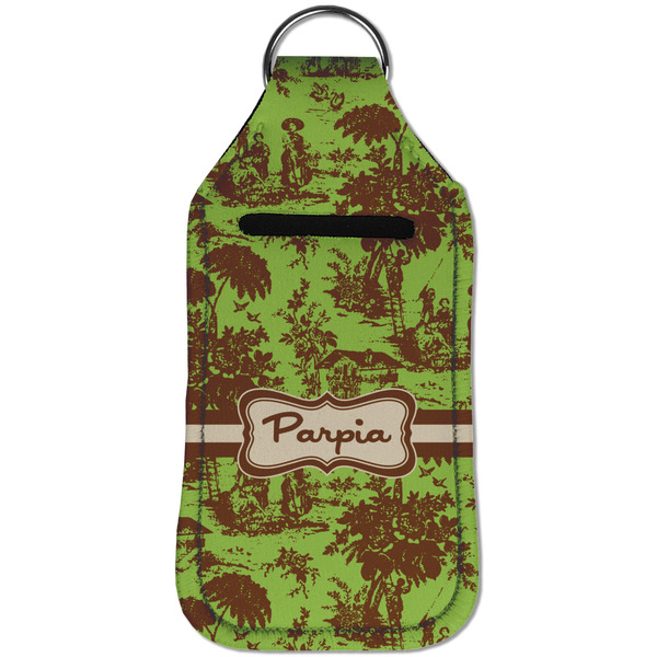 Green & Brown Toile Sanitizer Holder Keychain - Large (Front)