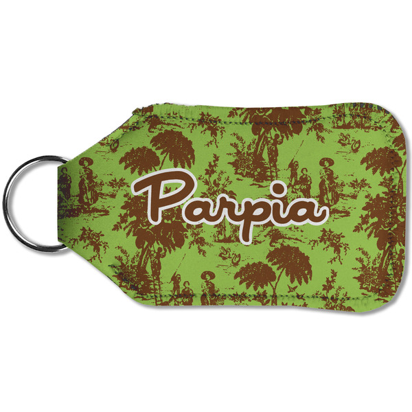 Green & Brown Toile Sanitizer Holder Keychain - Small (Back)