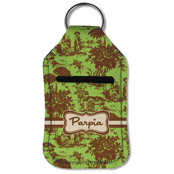 Green & Brown Toile Sanitizer Holder Keychain - Small (Front Flat)