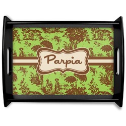 Green & Brown Toile Black Wooden Tray - Large (Personalized)