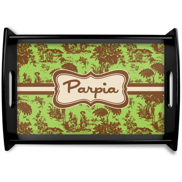 Custom Green & Brown Toile Black Wooden Tray - Small (Personalized)