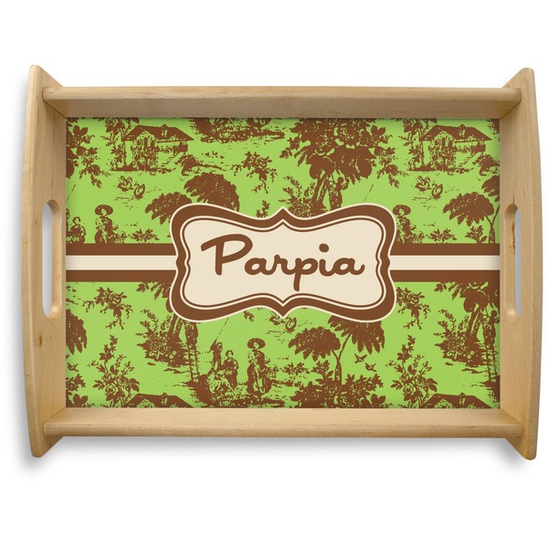 Custom Green & Brown Toile Natural Wooden Tray - Large (Personalized)