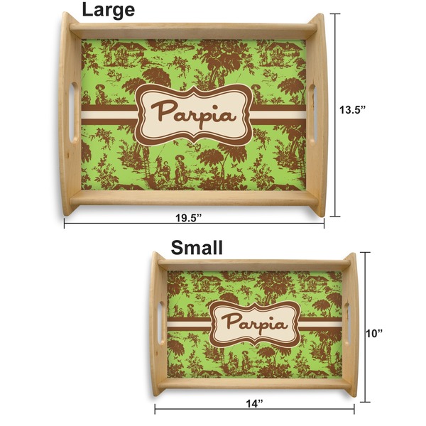 Green & Brown Toile Serving Tray Wood Sizes