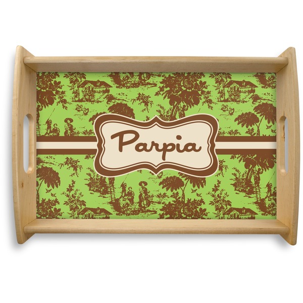 Custom Green & Brown Toile Natural Wooden Tray - Small (Personalized)