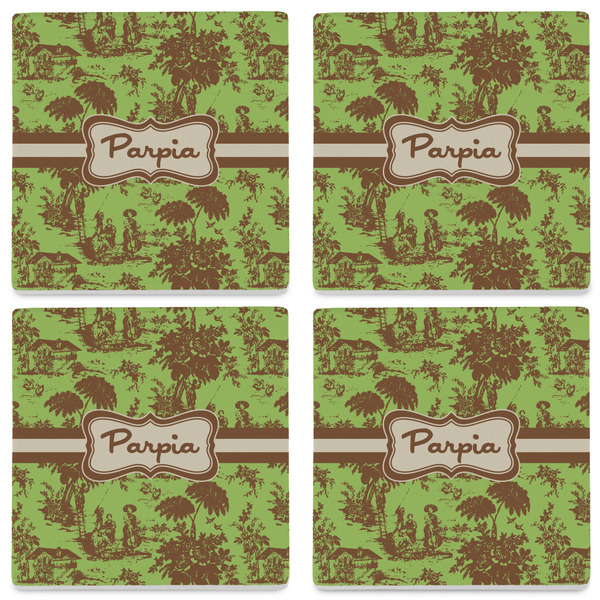 Green & Brown Toile Set of 4 Sandstone Coasters - See All 4 View