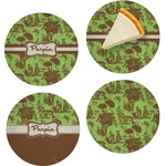 Green & Brown Toile Set of 4 Glass Appetizer / Dessert Plate 8" (Personalized)