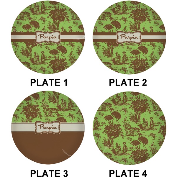 Green & Brown Toile Set of Lunch / Dinner Plates (Approval)