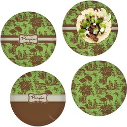 Green & Brown Toile Set of 4 Glass Lunch / Dinner Plate 10" (Personalized)