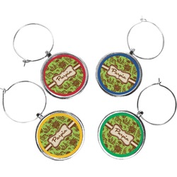 Green & Brown Toile Wine Charms (Set of 4) (Personalized)