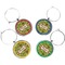 Green & Brown Toile Set of Silver Wine Wine Charms