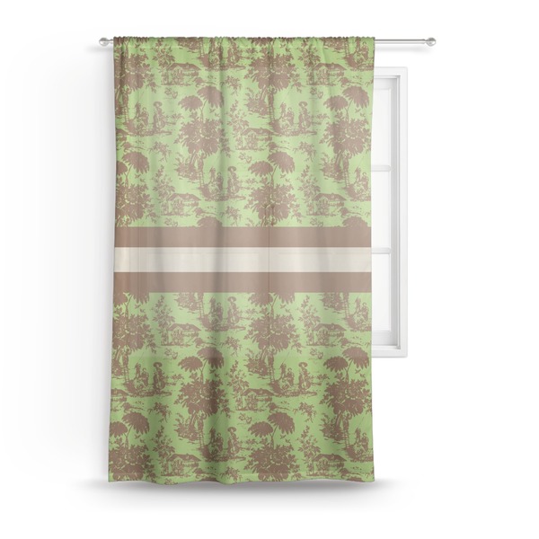 Custom Green & Brown Toile Sheer Curtain