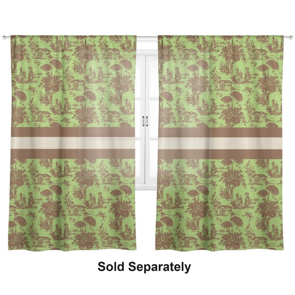Green & Brown Toile Sheer Curtains