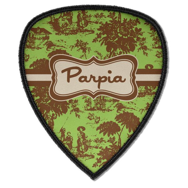 Custom Green & Brown Toile Iron on Shield Patch A w/ Name or Text