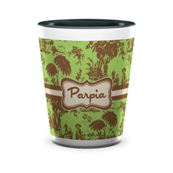 Green & Brown Toile Ceramic Shot Glass - 1.5 oz - Two Tone - Set of 4 (Personalized)