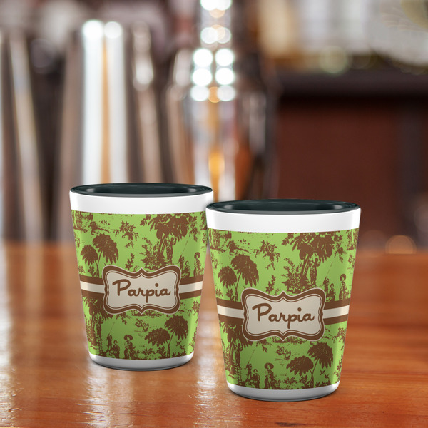 Green & Brown Toile Shot Glass - Two Tone - LIFESTYLE
