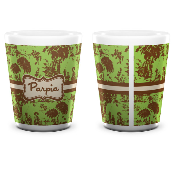Green & Brown Toile Shot Glass - White - APPROVAL