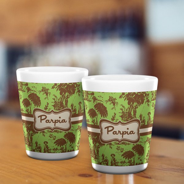Green & Brown Toile Shot Glass - White - LIFESTYLE