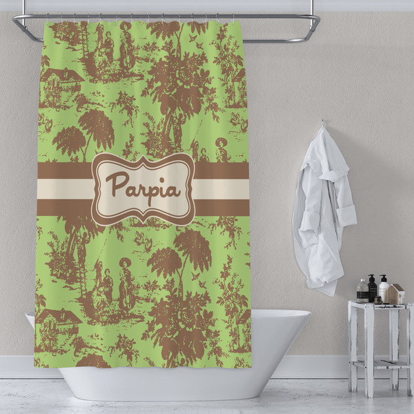Green & Brown Toile Shower Curtain Lifestyle