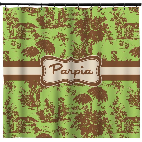 Custom Green & Brown Toile Shower Curtain - 71" x 74" (Personalized)