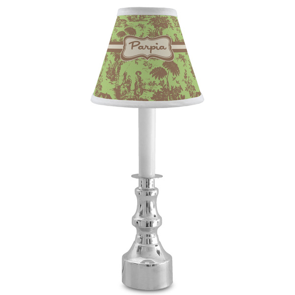 Green & Brown Toile Small Chandelier Lamp - LIFESTYLE (on candle stick)