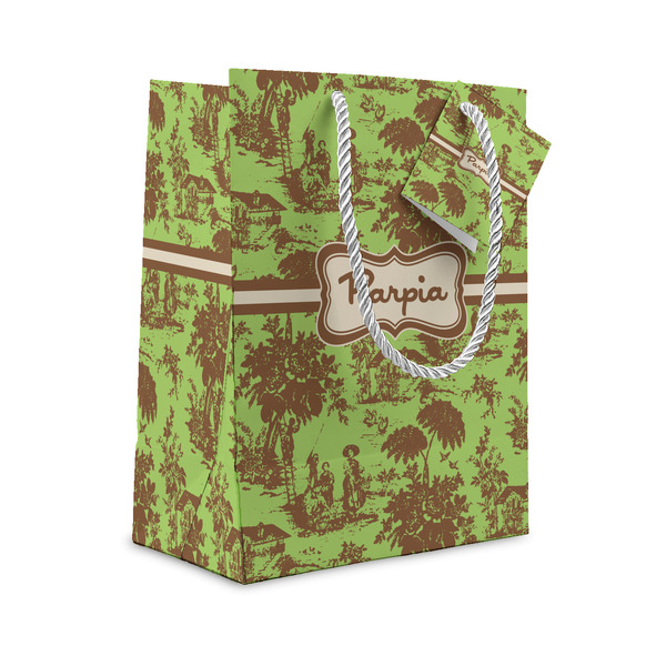 Custom Green & Brown Toile Small Gift Bag (Personalized)