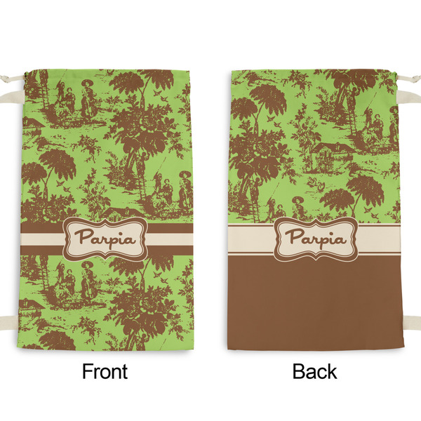 Green & Brown Toile Small Laundry Bag - Front & Back View