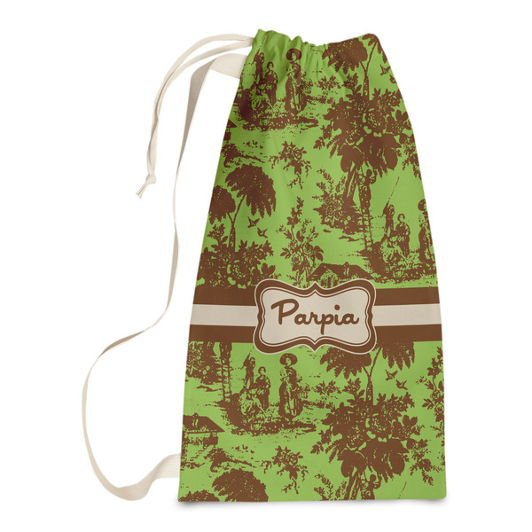 Custom Green & Brown Toile Laundry Bags - Small (Personalized)