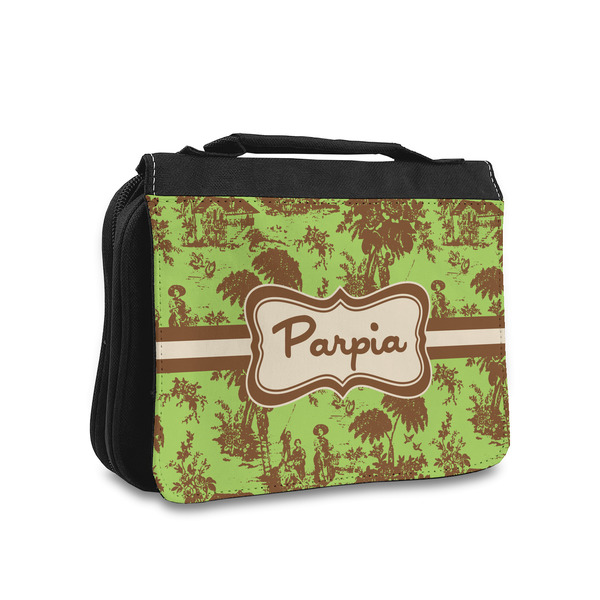 Custom Green & Brown Toile Toiletry Bag - Small (Personalized)