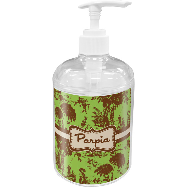 Custom Green & Brown Toile Acrylic Soap & Lotion Bottle (Personalized)