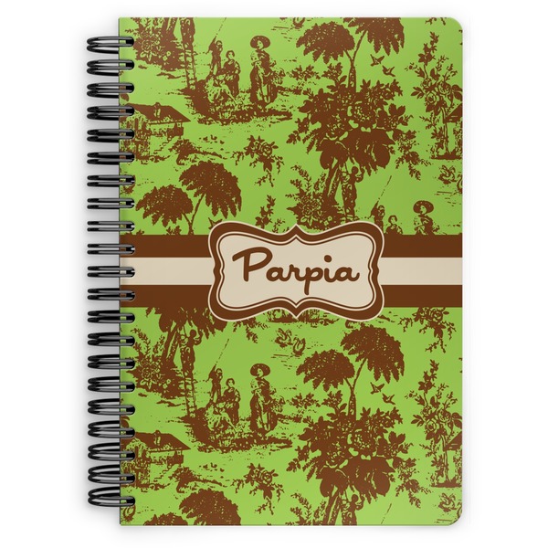 Custom Green & Brown Toile Spiral Notebook - 7x10 w/ Name or Text